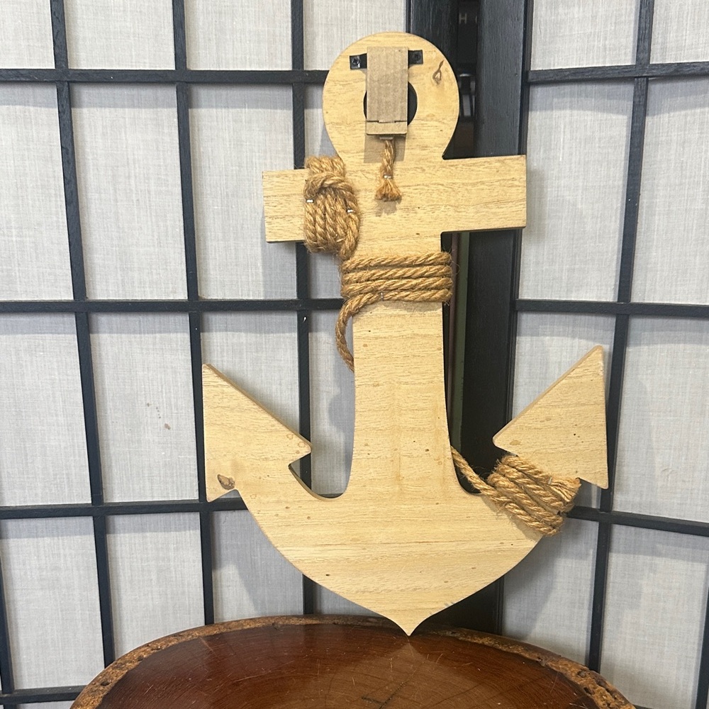 Nautical Anchor WoodenWall Decor - White, Brown, and Black Rope NEW Cape Cod - Picture 2 of 2